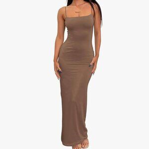 Soft Lounge Long Sleeve Square Neck Dress, Camel Tan Brown